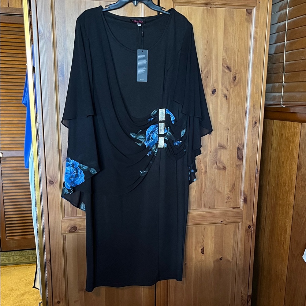 Elegant Black and Blue Floral Women's Wedding Dress